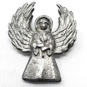 Pewter Angel Charm Pendant Coven Protection Vintage‎ marked AW .75 inches
